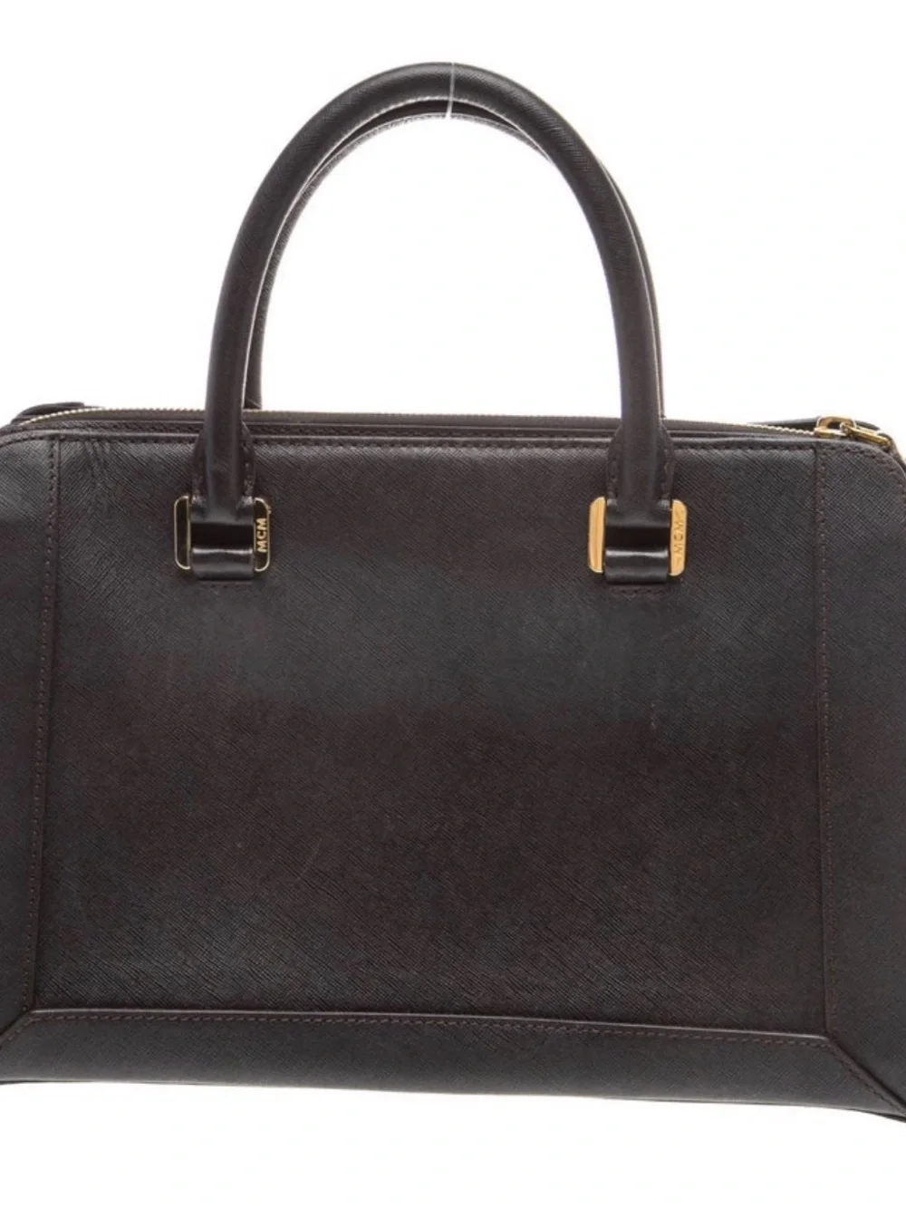 MCM Black Structured Leather Satchel Top Handle  with Gold Hardware